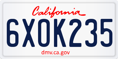 CA license plate 6XOK235
