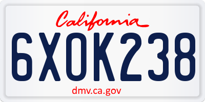 CA license plate 6XOK238