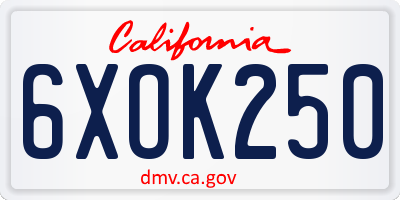 CA license plate 6XOK250