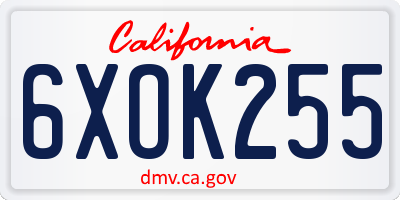 CA license plate 6XOK255