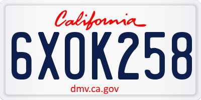 CA license plate 6XOK258