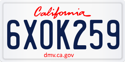 CA license plate 6XOK259