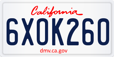 CA license plate 6XOK260