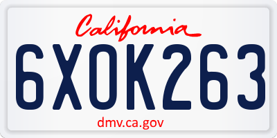 CA license plate 6XOK263
