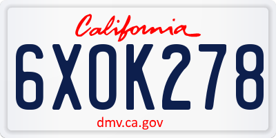 CA license plate 6XOK278