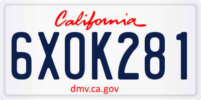 CA license plate 6XOK281