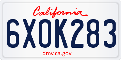 CA license plate 6XOK283