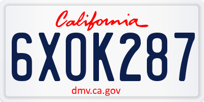 CA license plate 6XOK287