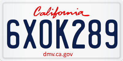 CA license plate 6XOK289