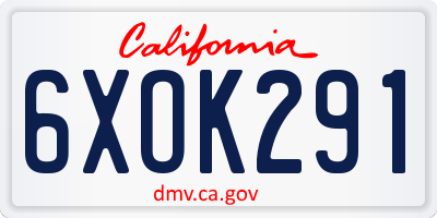 CA license plate 6XOK291