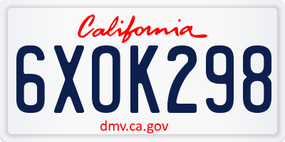 CA license plate 6XOK298