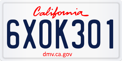 CA license plate 6XOK301