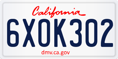 CA license plate 6XOK302