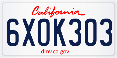 CA license plate 6XOK303