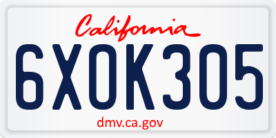 CA license plate 6XOK305