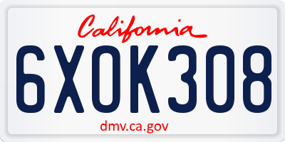 CA license plate 6XOK308