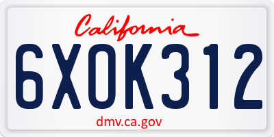 CA license plate 6XOK312
