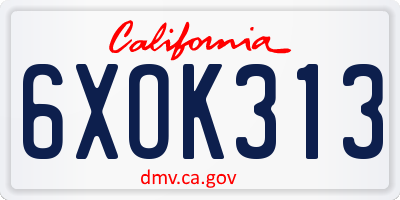 CA license plate 6XOK313