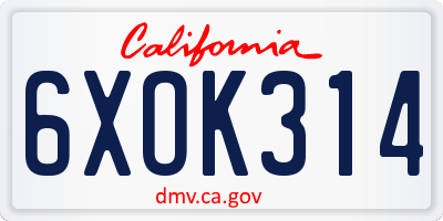CA license plate 6XOK314