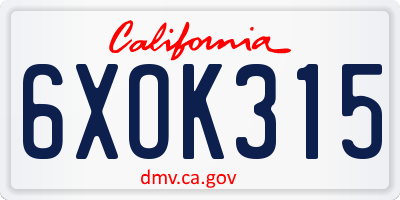 CA license plate 6XOK315