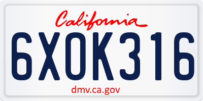 CA license plate 6XOK316