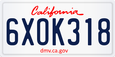 CA license plate 6XOK318