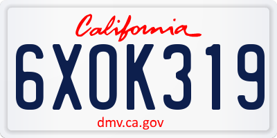 CA license plate 6XOK319