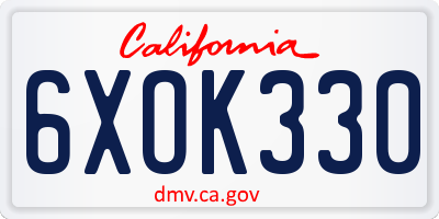CA license plate 6XOK330