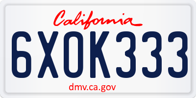CA license plate 6XOK333