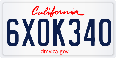CA license plate 6XOK340