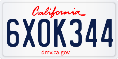 CA license plate 6XOK344