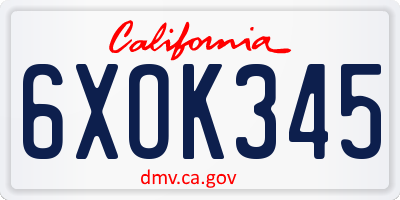 CA license plate 6XOK345