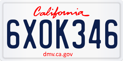 CA license plate 6XOK346