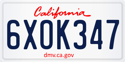CA license plate 6XOK347