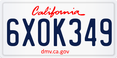 CA license plate 6XOK349