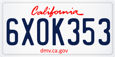 CA license plate 6XOK353