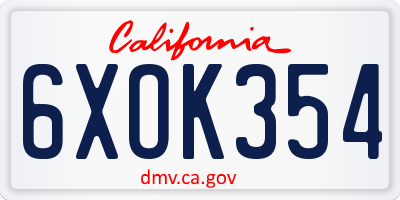 CA license plate 6XOK354