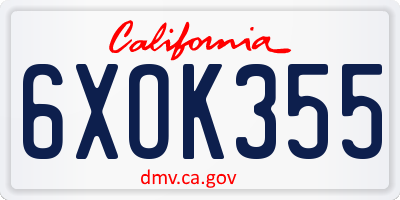 CA license plate 6XOK355