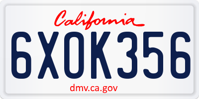 CA license plate 6XOK356
