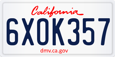 CA license plate 6XOK357