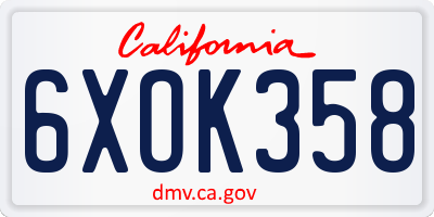 CA license plate 6XOK358
