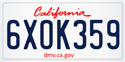 CA license plate 6XOK359
