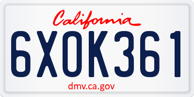 CA license plate 6XOK361