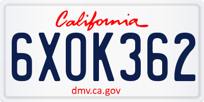 CA license plate 6XOK362