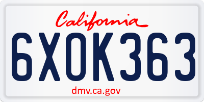 CA license plate 6XOK363