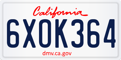 CA license plate 6XOK364