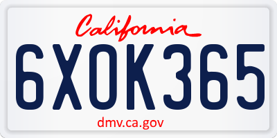 CA license plate 6XOK365