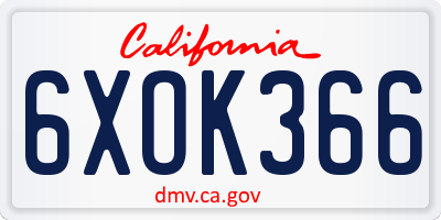 CA license plate 6XOK366