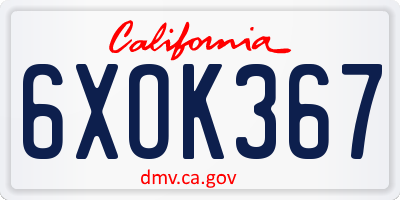 CA license plate 6XOK367