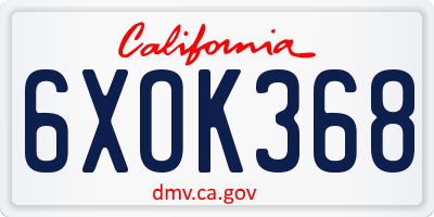 CA license plate 6XOK368